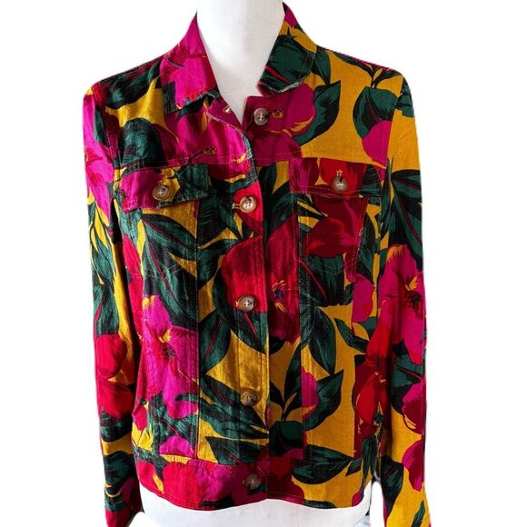 Tahari Floral Multicolor Linen Blend Jacket | EUC | Size Small - Picture 1 of 9
